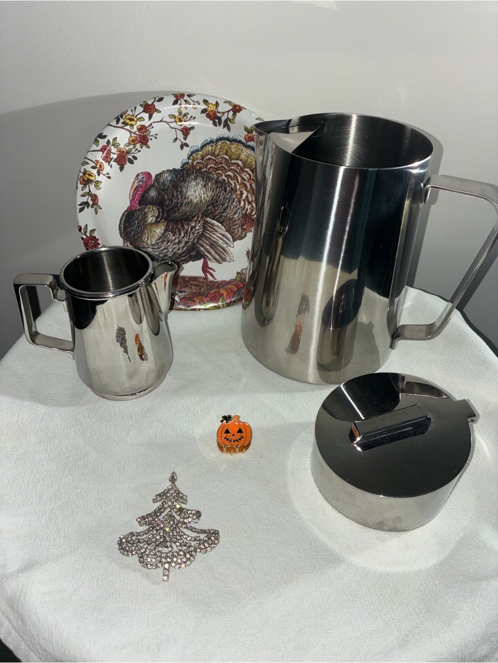 Oneida Stainless Steel Pitcher, Creamer & Covered Sugar 18/10 Glossy Finish